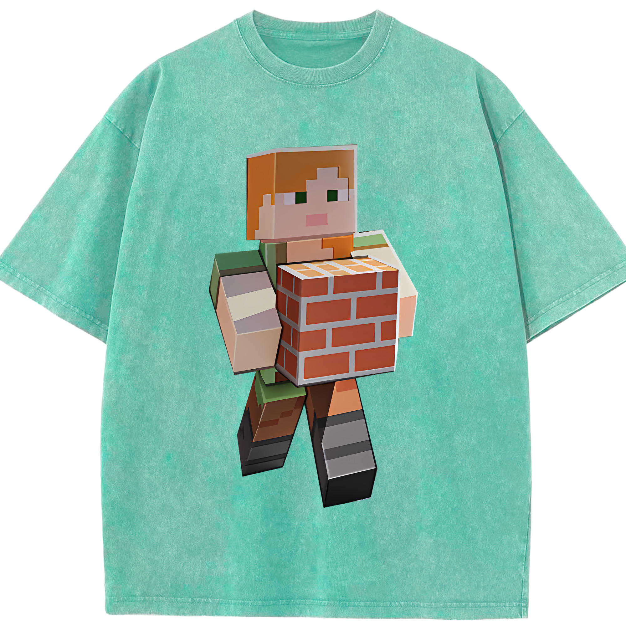 （画像用） マインクラフト ブロックの世界 Minecraft MC Block world 綿100% ヴィンテージ風 半袖Tシャツ（フロントプリント）